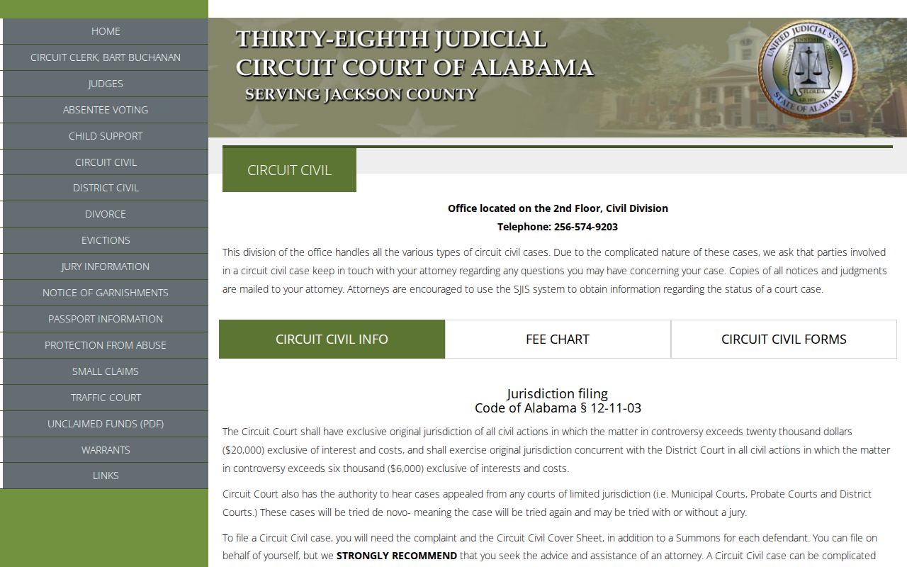 Jackson County civil docket Circuit Civil Division page