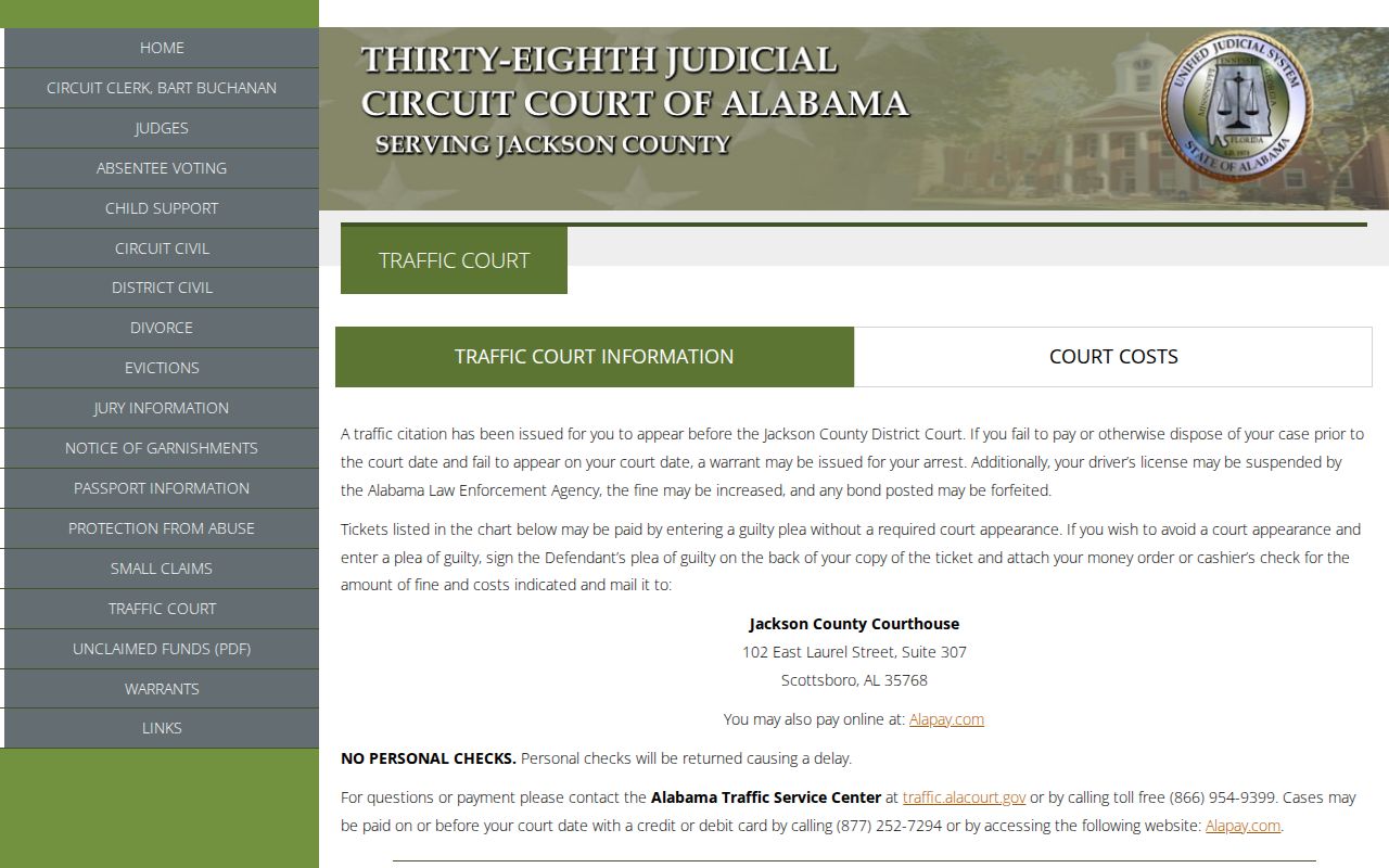 Jackson County traffic court records on the official state traffic division page